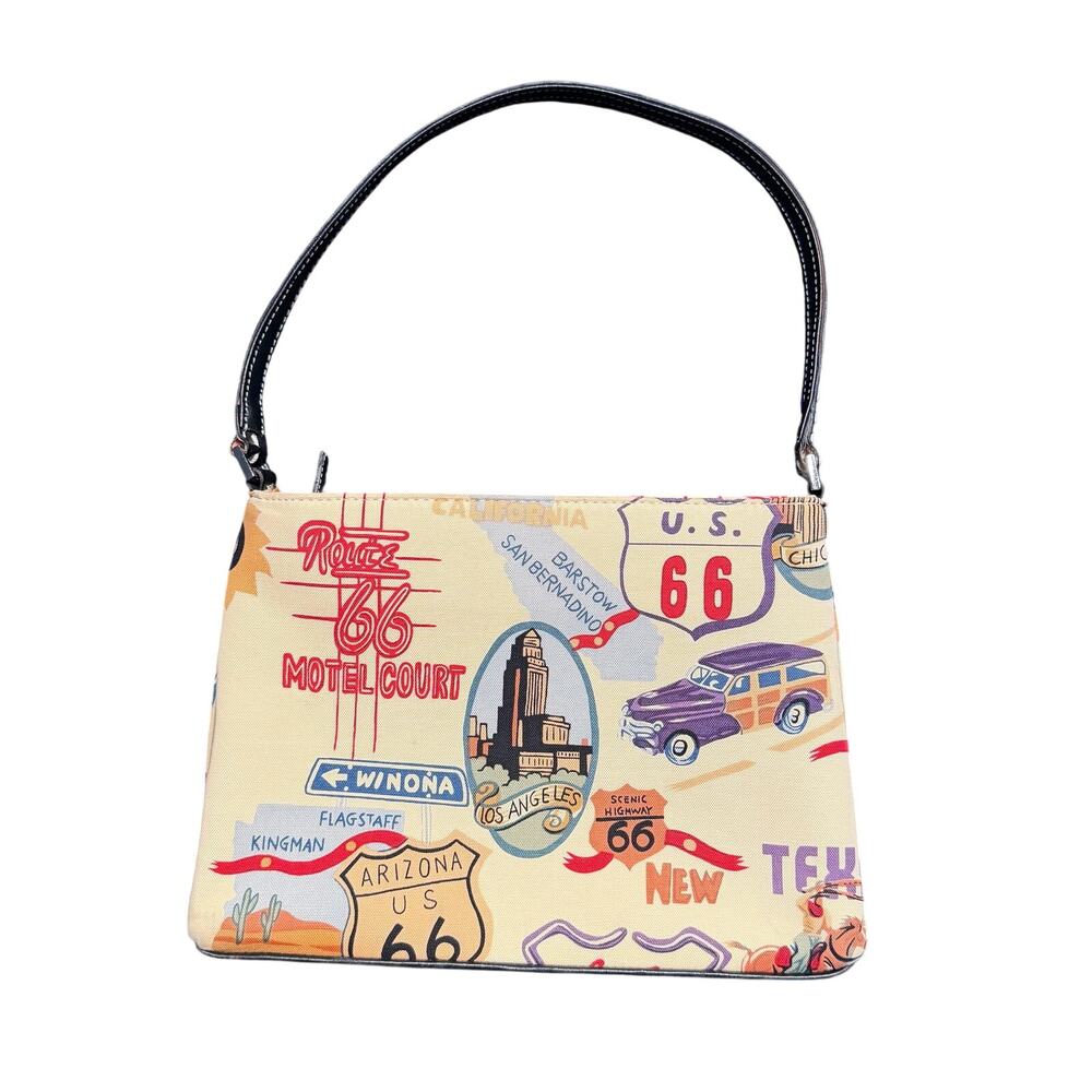 Vtg Route 66 Canvas Americana Road Trip Novelty Purse Rhinestone Kitsch